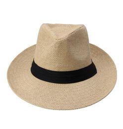 Fashion Summer Casual Unisex Beach Trilby Large Brim Jazz Sun Panama Hat Paper Straw Women Men Cap With Black Ribbon 2206176372593