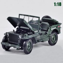 Diecast Model 1 18 Tactical Military Model Old World War II Willis GP Military Alloy Car Model For Kids Toys Gifts Boy Vehicles 231208