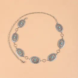 Belts Fashion Geometric Alloy Conchos Turquoise Decor Chain For Women