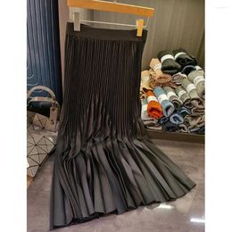 Skirts Miyake Pleat Draped A-line Half-body Skirt Elastic Waist Solid Colour Elegant Womens Mid-length Casual Simple Fashion