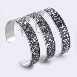 Teamer Stainless Steel Nordic Viking Runes Bangle Wicca Amulet Vintage Tree of Life Cuff Bracelet Jewelry Gift for Men Women294K