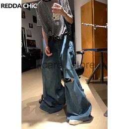 Men's Pants REDDACHiC Men's Ripped Hole Wide Leg Jumpsuit Y2k Vintage Blue Loose Casual 90s Retro Skater Oversize Bib Pants Denim Overalls J231208