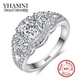 YHAMNI Fine Jewellery Solid 925 Sterling Silver Wedding Rings Set Sona CZ Diamond Engagement Rings Brand Jewellery for Bride R1732911