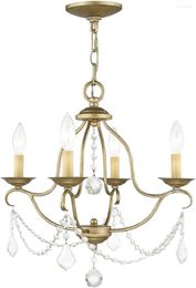 Chandeliers Livex Lighting Chesterfield 4 Light Mini Chandelier Hand Painted Antique Silver Leaf Suspension Luminaire