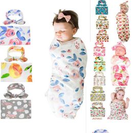 Towels Robes 15 Styles Kids Muslin Ddles Ins Wraps Blankets Nursery Bedding Newborn Organic Cotton Floral Print Ddle Add Headband Two Dhsji