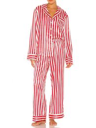 Women s Sleep Lounge Women Christmas Pajama Set Striped Long Sleeve Shirt with Pants Sleepwear Loungewear 231208