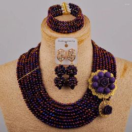 Necklace Earrings Set Purple Plated Costume Choker Jewelry African Wedding Beads Bridal