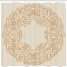 Shower Curtains Beige Curtain Old Fashion Embriodery Style Floral Circle Victorian Artprint Cloth Fabric Bathroom Decor Set With Hook