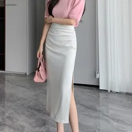 Skirts Women Sexy Harajuku Fashion Cargo Skirt Summer Slim High Waist Split Folds Long Elegant Casual Korean Office Lady