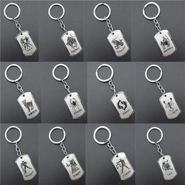 Stainless Steel Astrology Zodiac Sign Dog Tag Keychain Constellation Horoscopes Keyrings Birthday Gift Key Chain 12 Pieces Lot Ass256U