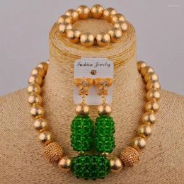 Necklace Earrings Set African Bride Wedding Dress Accessories Green Crystal Bead Nigeria Women's Fashion Jewellery XK-09