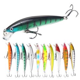 Tuzlu su balıkçılık cazibesi bas yemleri jerkbaits, 5.3 inç büyük minnow krankbaits bas walleye pike yüzme yemleri (10 adet) ll