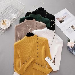 Women's Sweaters Button Turtleneck Sweater Women Spring Autumn Solid Knitted Pullover Slim Soft Jumper Female Knit Tops