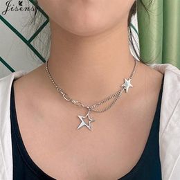 Chokers Trendy Multilayer Star Necklaces For Women Fashion Silver Color Geometric Choker Clavicle Chain Collar Necklace Jewelry Gi258C