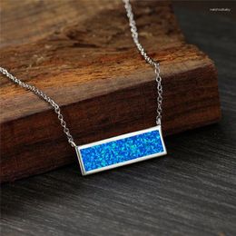 Pendant Necklaces Dainty Female Square Opal Necklace Charm Silver Color Chain For Women Simple Stone Wedding