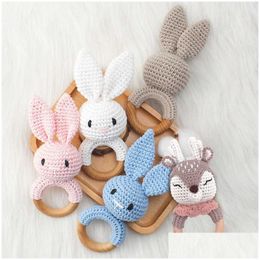 Bibs Burp Cloths Baby Pacifiers Cloghet Animal Natural Wooden Teething Food Grade Soother Newborn Teeth Practise Toys Kids Chew Toy In Dh8Mn