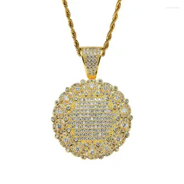 Pendant Necklaces Hip Hop CZ Zircon Paved Bling Iced Out Sunflower Round Pendants Necklace For Women Men Rapper Jewelry Gold Silver