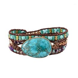 2021 tennis Boho Semi Precious Stone Antique Handmade Wax Cord Wrap Bracelet Multi Layered Vintage Beads Bracelets Drop 12763