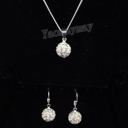 AB Clear Disco Ball Pendant Earrings And Silver Tone Necklace Crystal Jewellery Set 10 Sets Whole203G