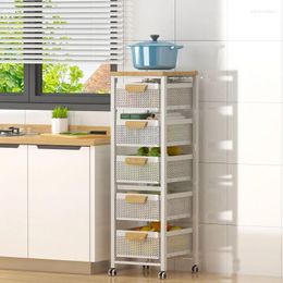 Kitchen Storage Racks Pull-Out Shelving Free Installation Landing Cart Fruit Vegetable Splinted Multi-Layer Shelf Organisation