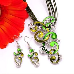 2pcs New Arrival Clear Austrian Crystal purple red black green pink Enamel Necklace Earrings Jewelry Sets Women gift318c