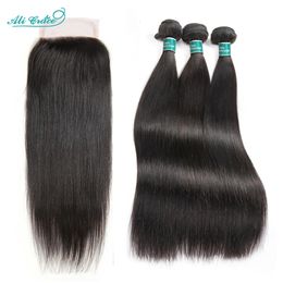 Synthetic Wigs Ali Grace Straight Hair Bundles With Closure 4x4 Closure With Bundle Brazilian Human Hair Weave With HD Transparent Lace Closure 231211