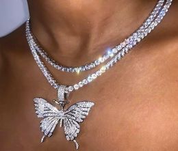 Statment Big Butterfly Pendant Necklace Hip Hop Iced Out Rhinestone Chain for Women Bling Tennis Chain Crystal Animal Choker Jewel3147694