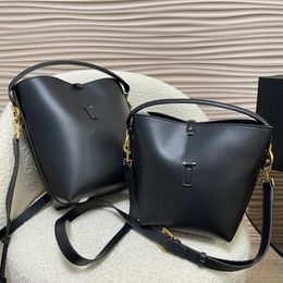 LE 37 Cowhide Leather Hook Closure Bucket Bag Luxury Brand Y Designer Women Hobo Shoulder Bags Lady Adjustable Detachable Cross Body Strap Tote Shopping Handbag