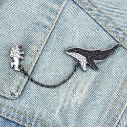 Pins Brooches Universe Travel Astronaut and Whales Enamel Pin Cartoon Fish Brooch Out Space Label Pins Denim Jackets Brooches Badge Jewellery 231211