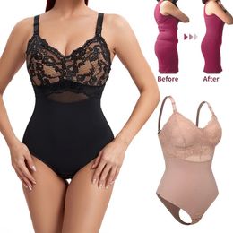 Waist Tummy Shaper Lace Thongs Bodysuit Shapewear Women Seamless Full Body Shaper Waist Slim Tummy Control Underwear Flat Belly Smooth Corset Nude 231211