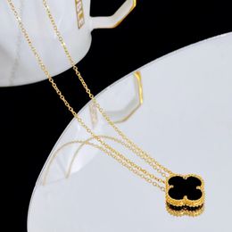 Lucky Clover Designer Pendant Necklace for Women Girls 18k Gold titanium steel simple classic white black flower luxury cross chain choker necklaces Jewellery gift