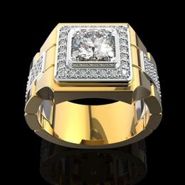 Luxury 14K Gold White Diamond Ring for Men Fashion Bijoux Femme Jewellery Natural Gemstones Bague Homme Diamond Ring Males246z