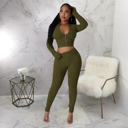 Women's Two Piece Pants Sporty Sets Women Outfit Solid Long Sleeves Zipper Sexy Crop Top Tracksuits Fall Winter Casual Skinny Yoga Pant