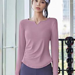 Active Shirts Women Sports Shirt Long Sleeve Thumb Hole Sport T-Shirt Gym Workout Tops Fitness Sportwear V-Neck Fold Hem Running Yoga Wear