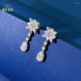 Dangle Earrings KUGG 18K White Gold Real Natural Diamond Drop Romantic Snowknot Shape Water Droplet Pendant Jewelry For Women