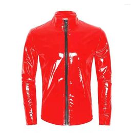 Men's Jackets Mens Costume Top Leotard Gym Nightclub PVC Leather Party Patent Sexy Shiny Slight Stretch Comfy