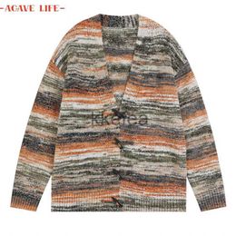 Men's Sweaters Hip Hop Rainbow Striped Long Sleeve Jumpers Men Knitted Cardigan Sweater Coat Streetwear Fashion Casual Loose Sweaters Wholesale J231211