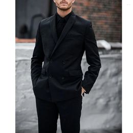 Men's Suits Black Terno Peaked Lapel Double Breasted Elegant Full Set Formal Wedding Costume 2 Piece Jacket Pants Slim Fit 2023