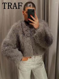 Women's Jackets 2023 Faux Fur For Women Autumn Croppped Jacket Woman Long Sleeve Soft Coat Streetwear In Outerwear