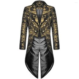 Men's Jackets Fashion Men Steampunk Trench Coat Vintage Print Double Breasted Tailcoat Medieval Cosplay Costume Jacket Coats Male Clothing