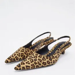 Dress Shoes TRAF Animal Print Heels Women Summer 2023 Sexy Kitten Heel Pump Female Leopard Heeled Slingbacks Pointed Toe Mules