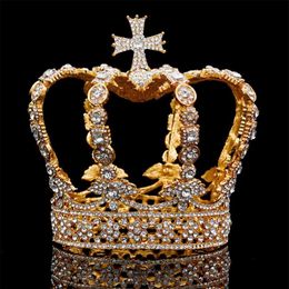 Male Cross Crown baroque Bridal Wedding crown Royal King Tiara Wedding dress birthday party performance accessories Diadem S926232F