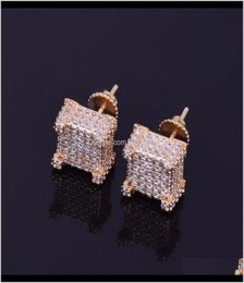 Stud 10X10Mm Mens Zircon Earring Hip Hop Style Copper Material Iced Bling Cz Square Earrings Screwback Fashion Jewelry Sic95 Kjvg56569467