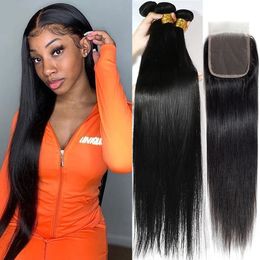 Synthetic Wigs Brazilian Hair Weave Bundles Straight Hair Bundles with Closure Meche Bresilienne Cheveux Humain Tissage Bresiliens Avec Closure 231211