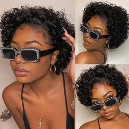20,3 cm kurze, lockige Lace-Front-Perücken, Echthaar, 13 x 1, Pixie-Schnitt, peruanische Haarperücken, HD-Lace-Frontal-Perücken, gezupft, für schwarze Frauen