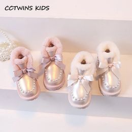 Boots Girls Snow 2023 Winter Toddler Kids Princess Fashion Brand Chelsea Ankle Children Warm Fur Pearls Bowtie Pink Shoes 231211