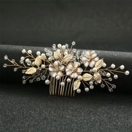 Flower Hair Comb Popular Elegant Hair Jewelry Bride Floral Pearls Headdresses Wedding Hair Accessories Hair Clips Barrette Decor