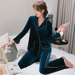 Sexy Pyjamas Luxury Style Home Wear Outdoor Casual Two Piece Suit Autumn Clothe Pajamas Golden Velvet Women s 231211