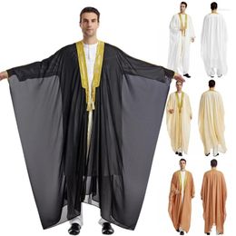 Ethnic Clothing Men Muslim Chiffon Bat Sleeve Cardigan Robe Islamic Arab Open Front Jubba Thobe Turkey Dubai Casual Caftan Dress M-XL