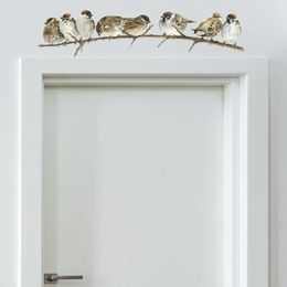 Wall Stickers Portray 8 Sparrows Cute Bird Home Living Room Decoration Bedroom Bathroom Furniture Door House Interior Decor 231211